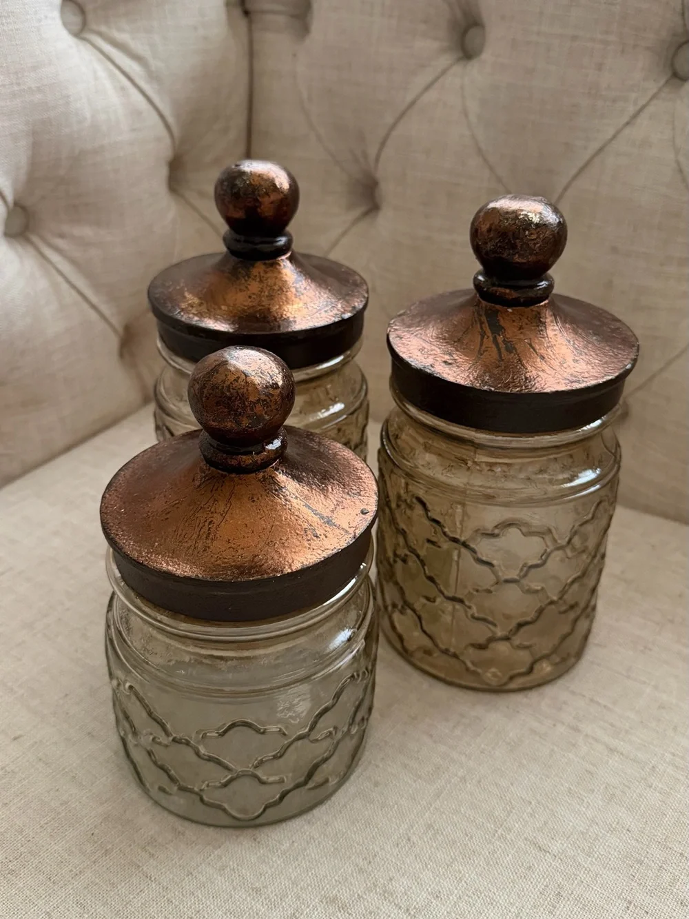 Glass Canister Set with Antique Copper Lids - 3 Piece